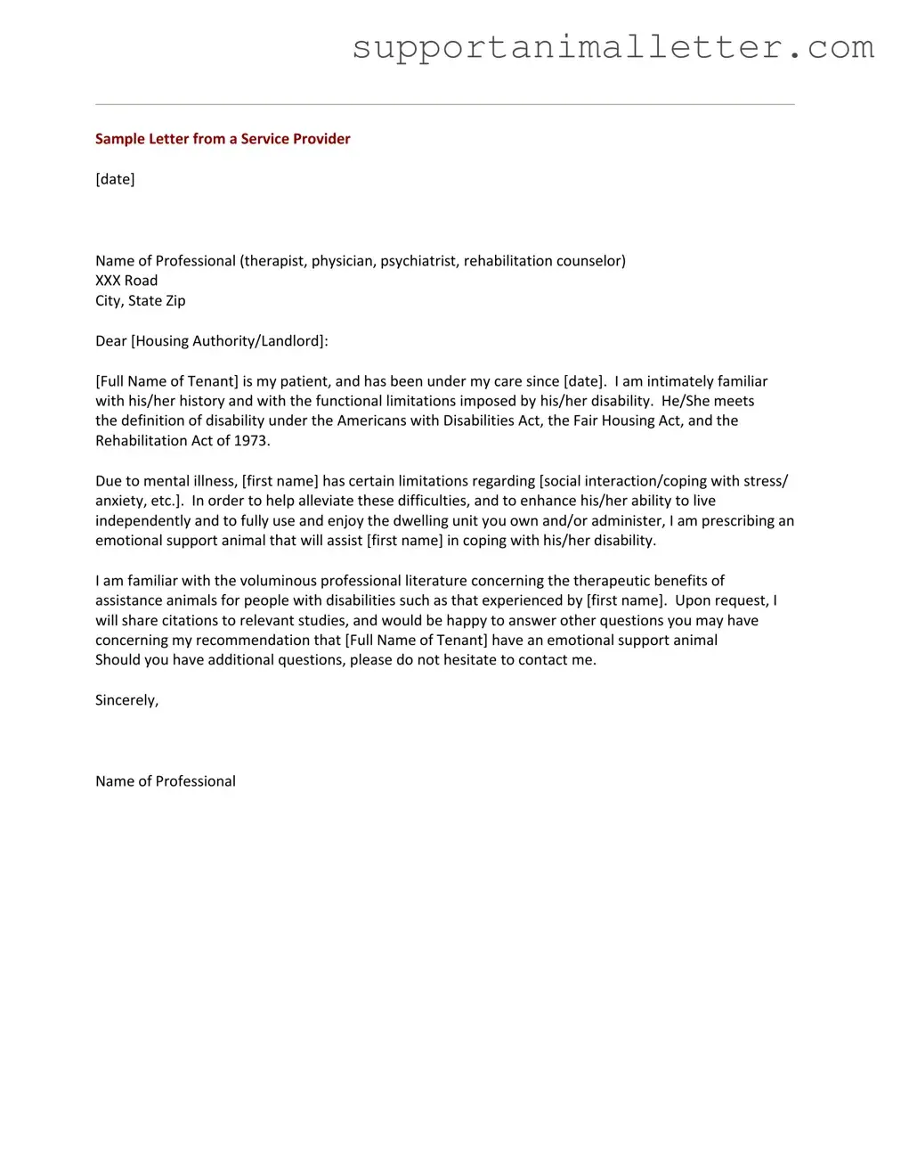 Get Emotional Support Animal Letter Template